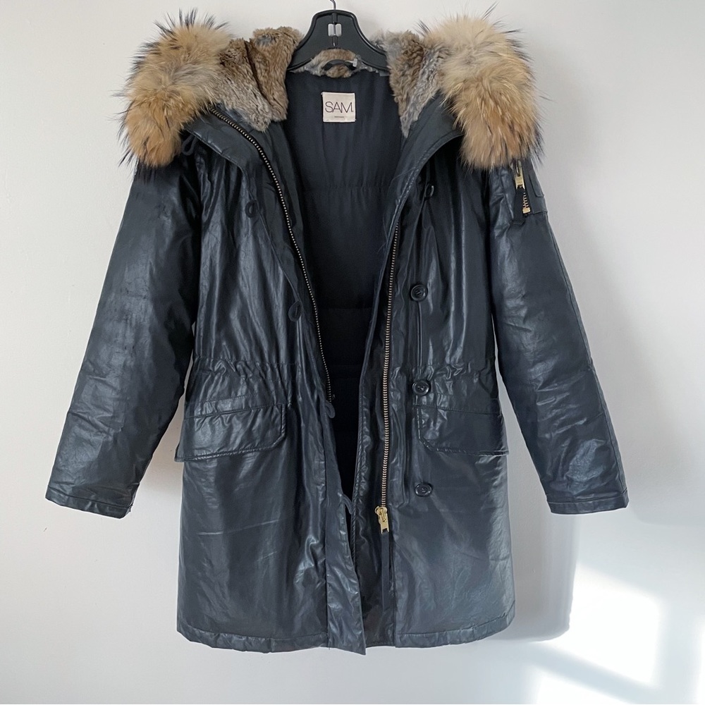 SAM. Black Puffer Jacket with Fur Trim - Picture 11 of 16